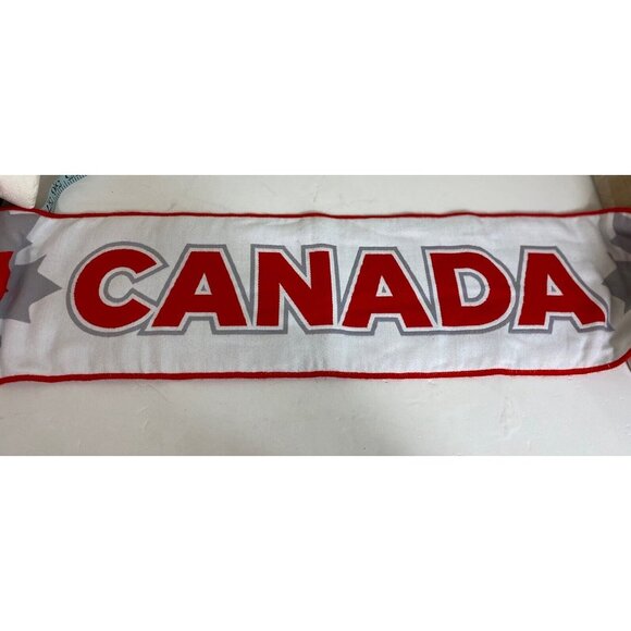 Canada Knit Scarf Muffler Team Hockey Fan Reversible CIBC Sponsor Fringe - Picture 4 of 10